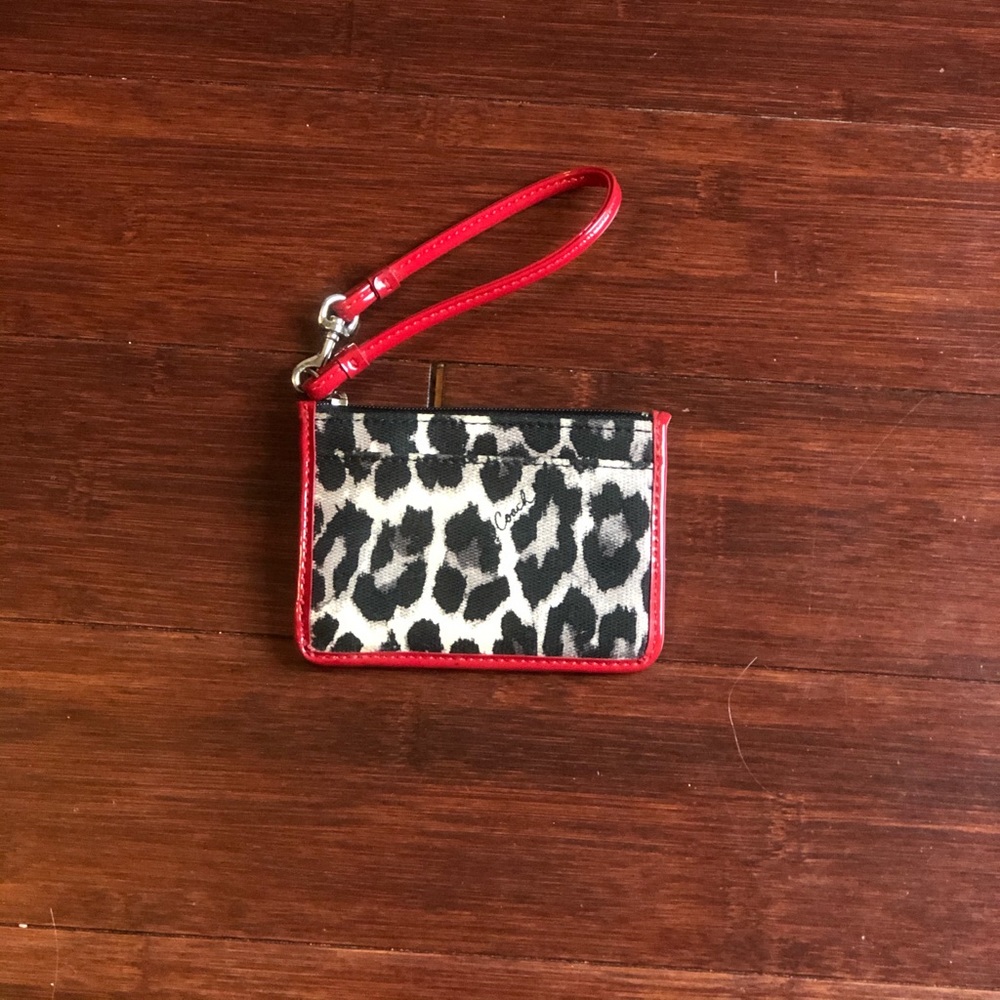 Red/Leopard Coach Wristlet/I.D. Holder